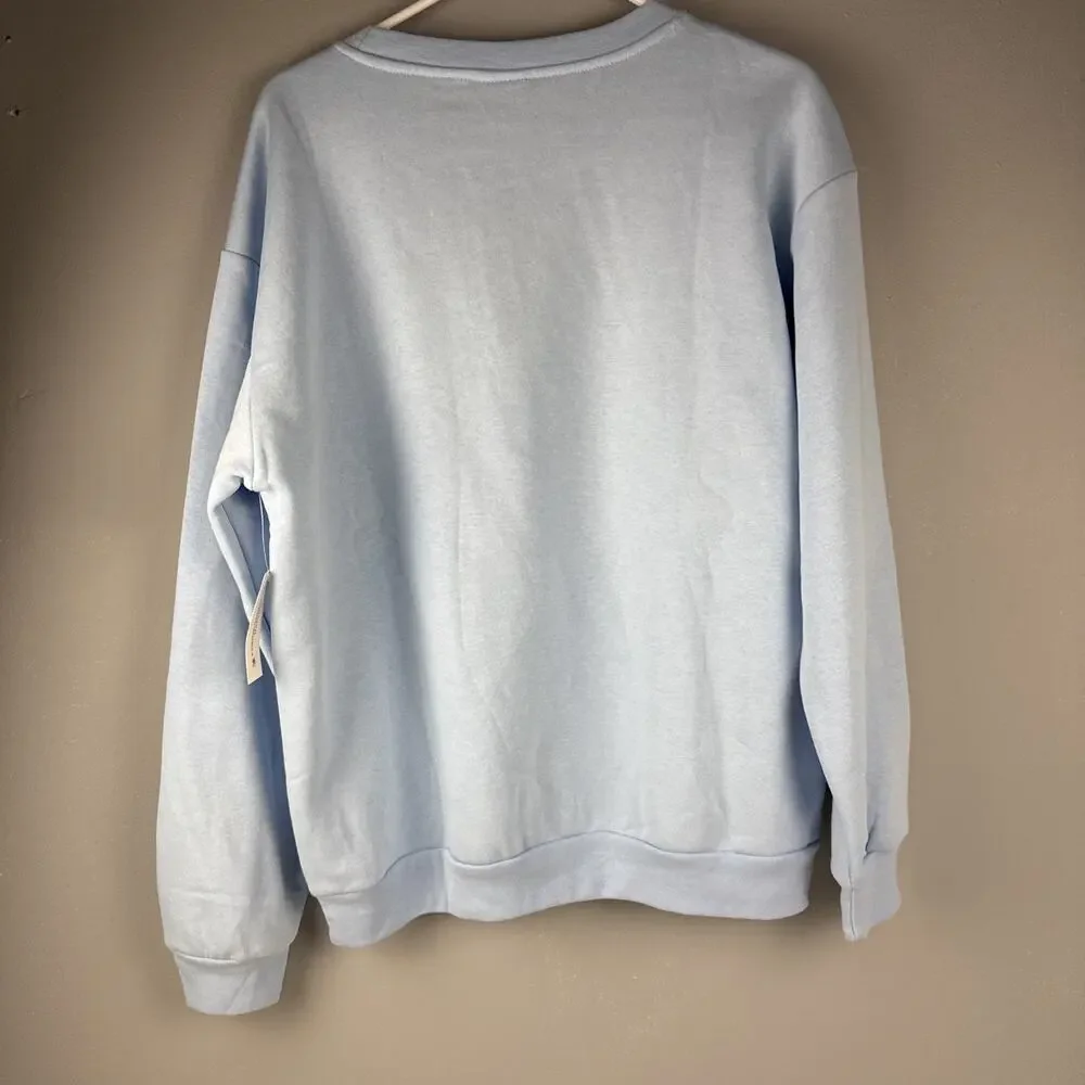 Disney Sweatshirt Womens XL Stitch Blue Hawaii Ohana Embroidered Crew Neck - Picture 5 of 7